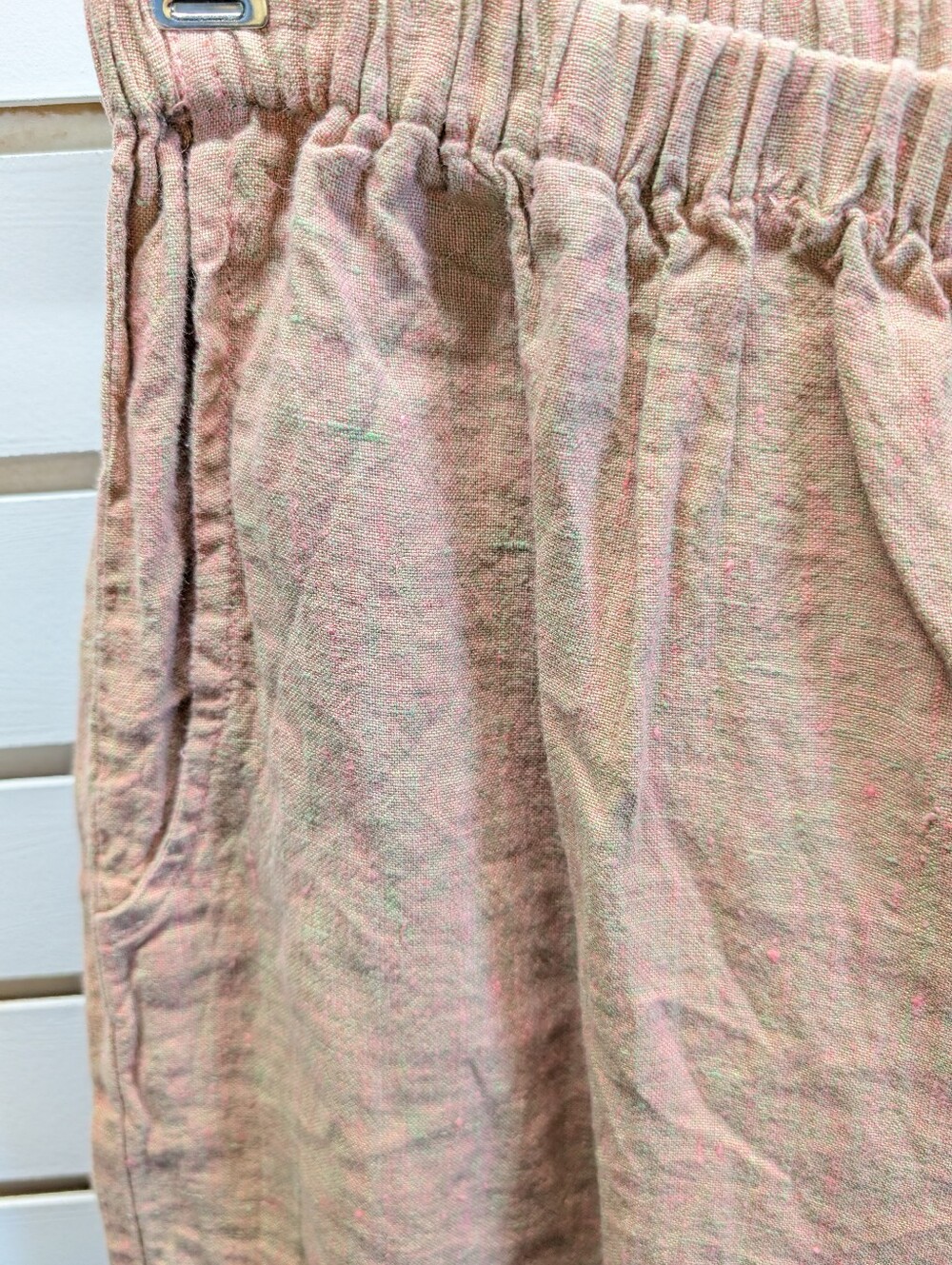 FLAX Floods Linen Pants Pink/Brown Size L Elastic Waist Stretch Artsy Boho - Picture 2 of 7
